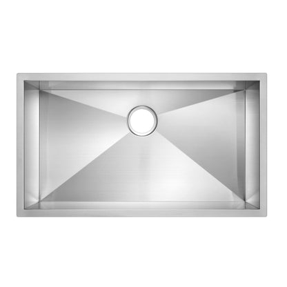 Water Creation Zero Radius Single Bowl Stainless Steel Hand Made Undermount 33 Inch X 19 Inch Sink With Drain, Strainer, And Bottom Grid