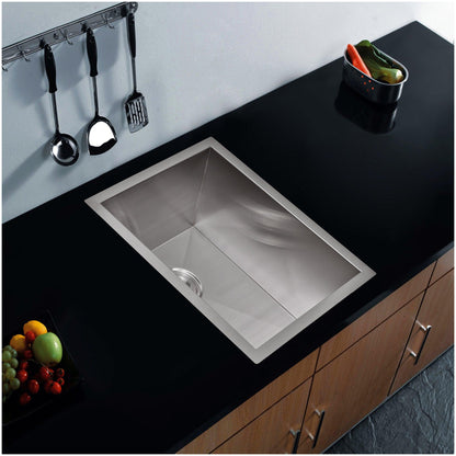Water Creation Zero Radius Single Bowl Stainless Steel Hand Made Undermount Bar 15 Inch X 20 Inch Sink