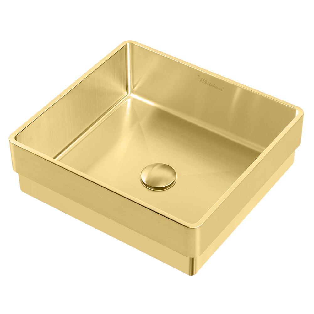 Whitehaus Noah Plus 15" Brass Stainless Steel Squared Semi-Recessed Basin Set With Center Drain