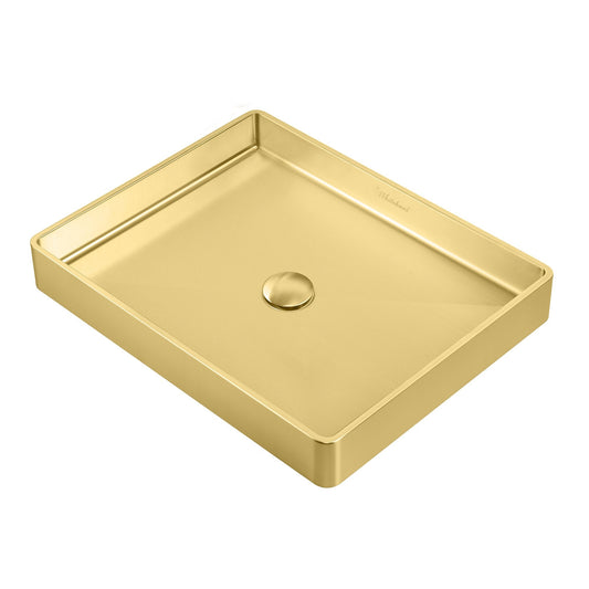 Whitehaus Noah Plus Brass Stainless Steel Rectangular Above Mount Basin Set With Center Drain