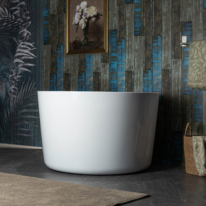 WoodBridge 41" White Acrylic Freestanding Round Contemporary Soaking Tub With Pre-molded Seat and Oil Rubbed Bronze Pop-up Drain and Overflow