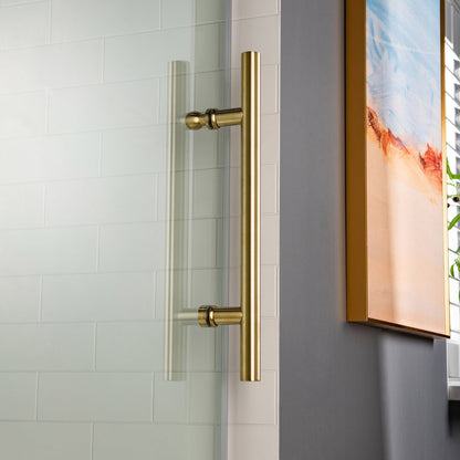 WoodBridge 48" W x 76" H Clear Tempered Glass Frameless Shower Door With Brushed Gold Hardware Finish