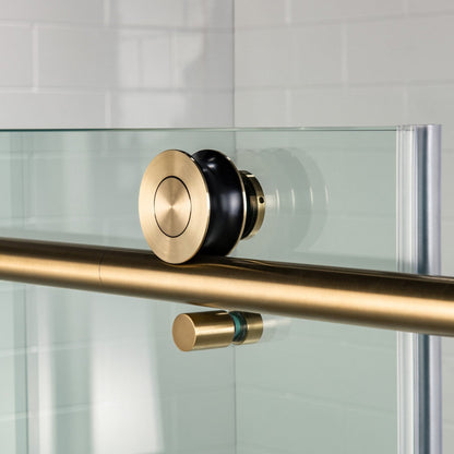 WoodBridge 48" W x 76" H Clear Tempered Glass Frameless Shower Door With Brushed Gold Hardware Finish