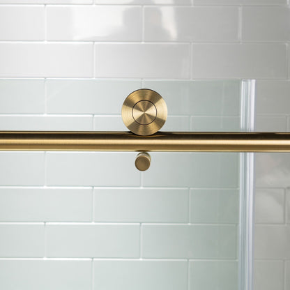 WoodBridge 48" W x 76" H Clear Tempered Glass Frameless Shower Door With Brushed Gold Hardware Finish