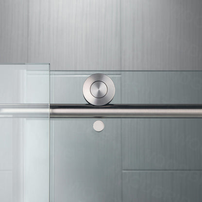 WoodBridge 48" W x 76" H Clear Tempered Glass Frameless Shower Door With Brushed Nickel Hardware Finish