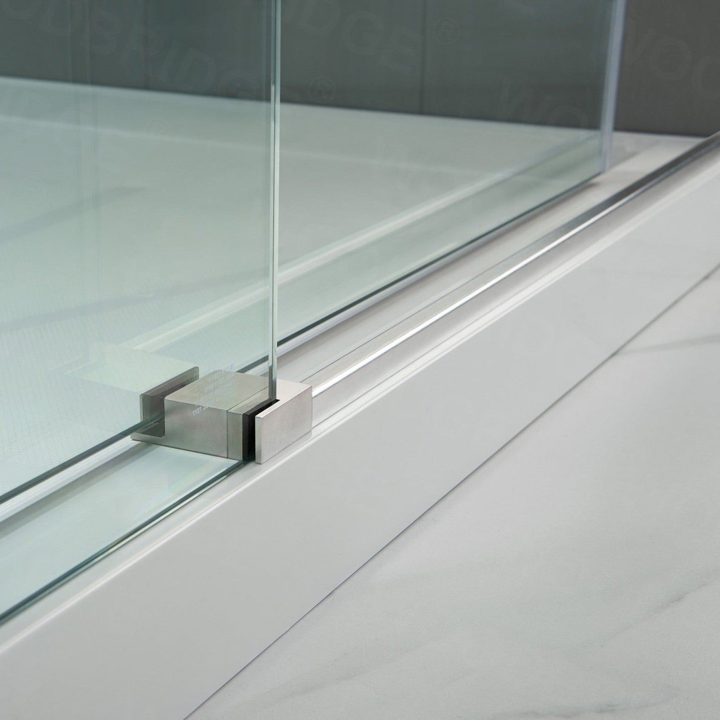 WoodBridge 48" W x 76" H Clear Tempered Glass Frameless Shower Door With Brushed Nickel Hardware Finish