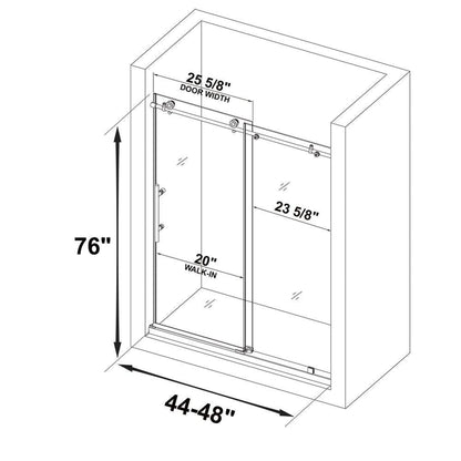 WoodBridge 48" W x 76" H Clear Tempered Glass Frameless Shower Door With Brushed Nickel Hardware Finish