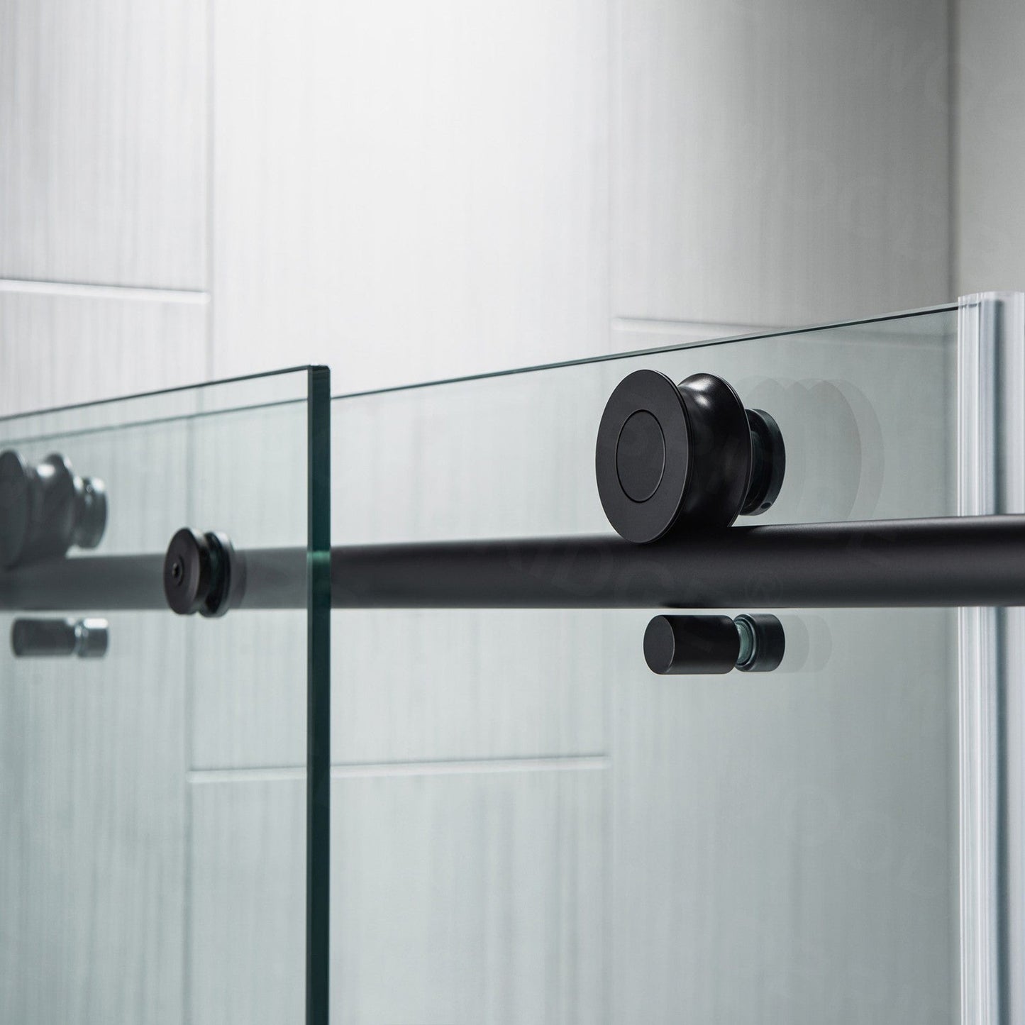 WoodBridge 48" W x 76" H Clear Tempered Glass Frameless Shower Door With Matte Black Hardware Finish