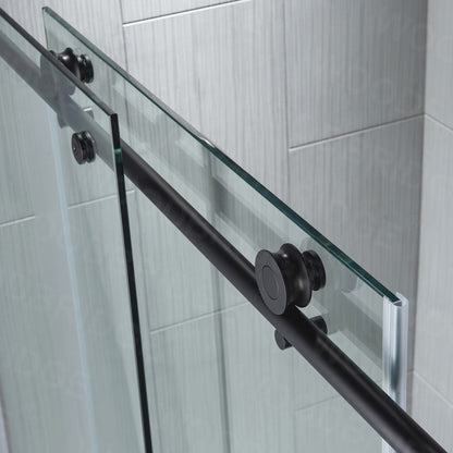 WoodBridge 48" W x 76" H Clear Tempered Glass Frameless Shower Door With Matte Black Hardware Finish