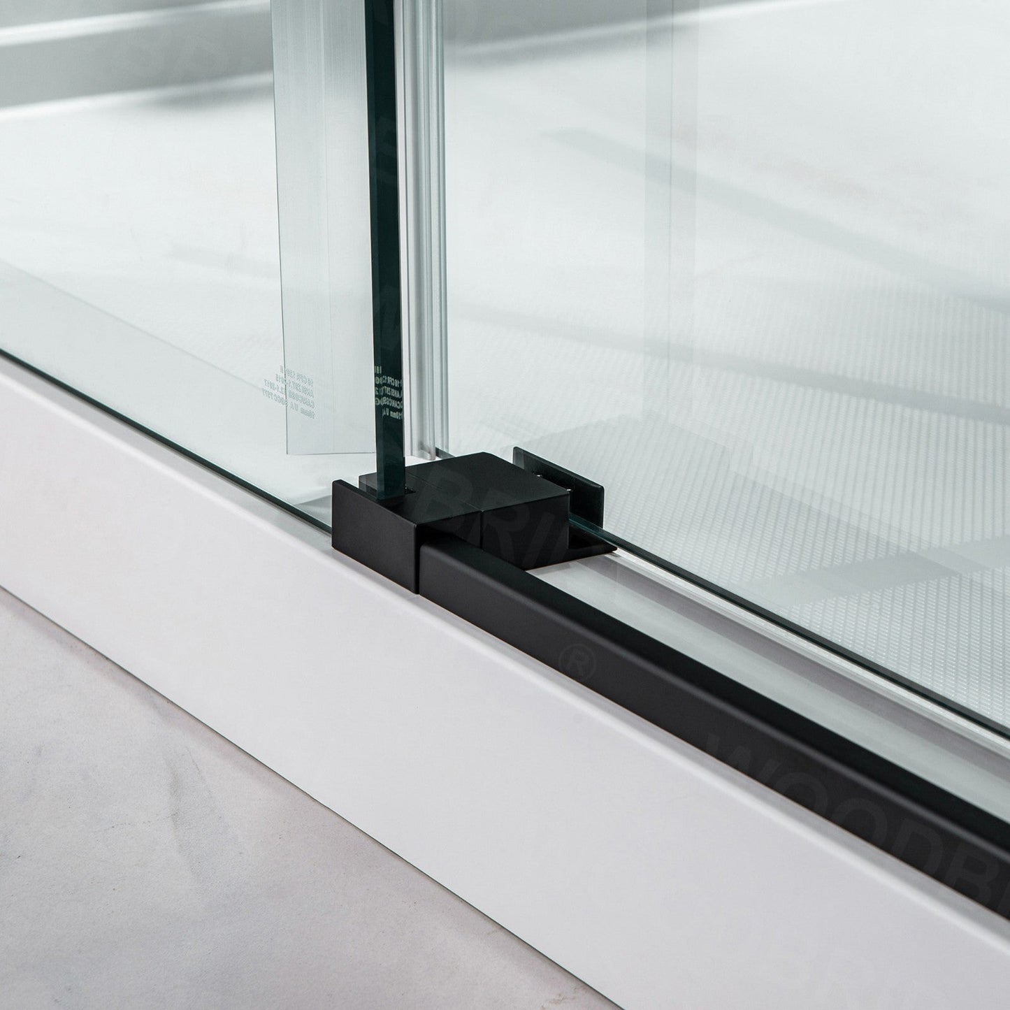 WoodBridge 48" W x 76" H Clear Tempered Glass Frameless Shower Door With Matte Black Hardware Finish