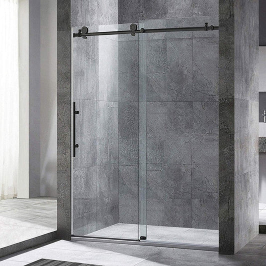 WoodBridge 48" W x 76" H Clear Tempered Glass Frameless Shower Door With Matte Black Hardware Finish