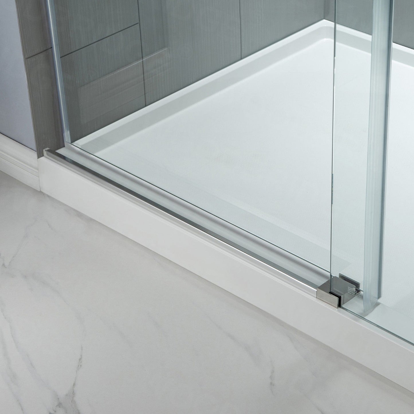 WoodBridge 48" W x 76" H Clear Tempered Glass Frameless Shower Door With Polished Chrome Hardware Finish