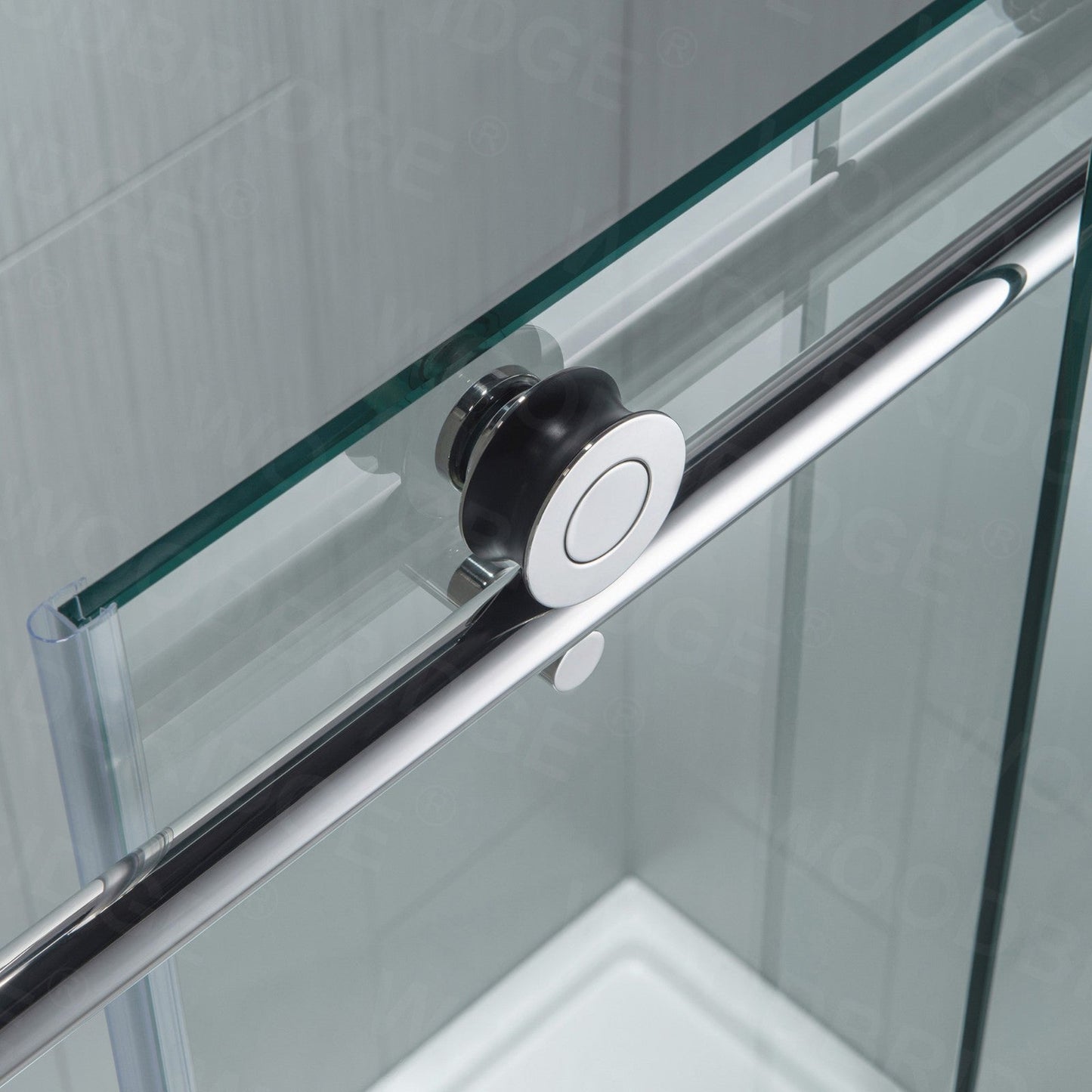 WoodBridge 48" W x 76" H Clear Tempered Glass Frameless Shower Door With Polished Chrome Hardware Finish