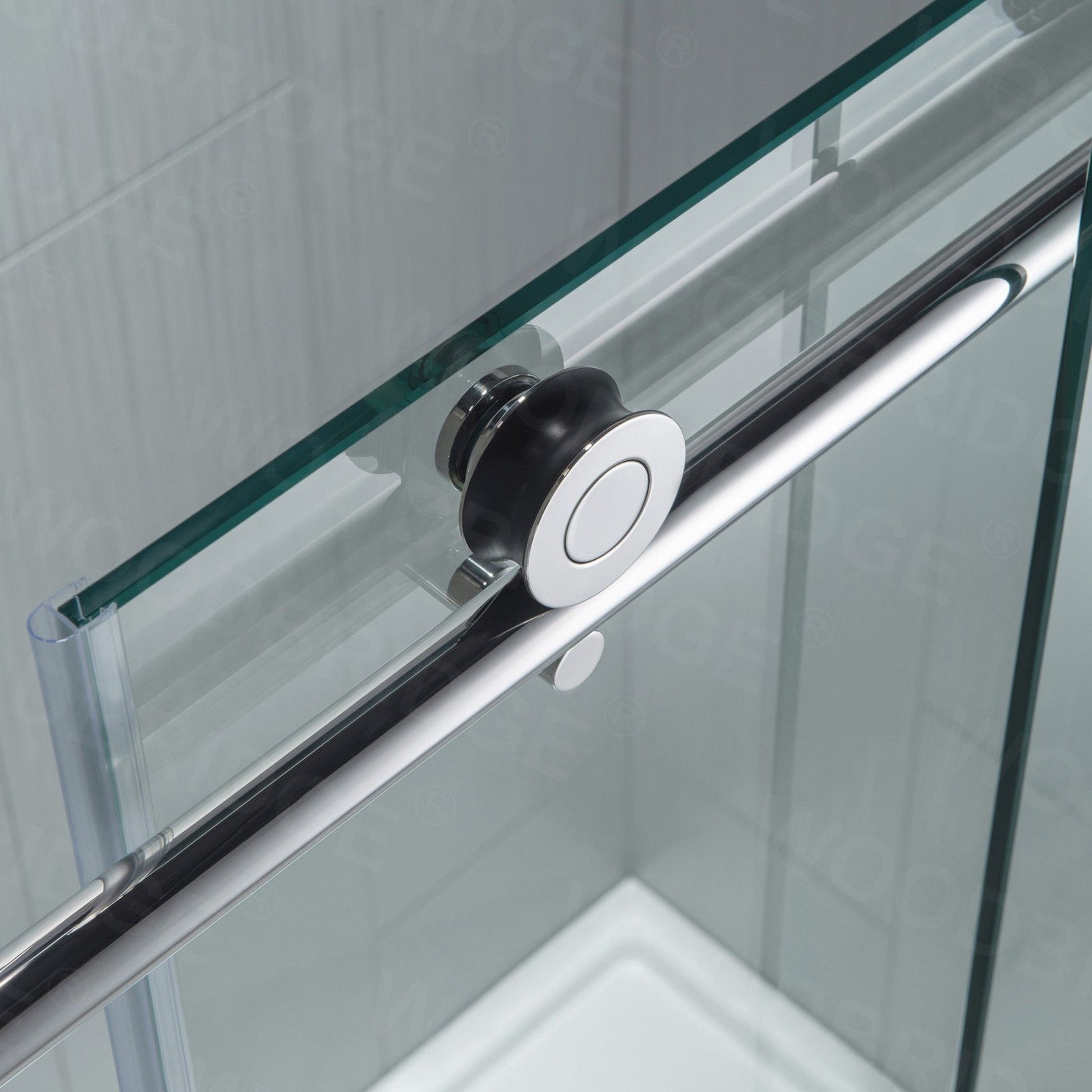 WoodBridge 48" W x 76" H Clear Tempered Glass Frameless Shower Door With Polished Chrome Hardware Finish