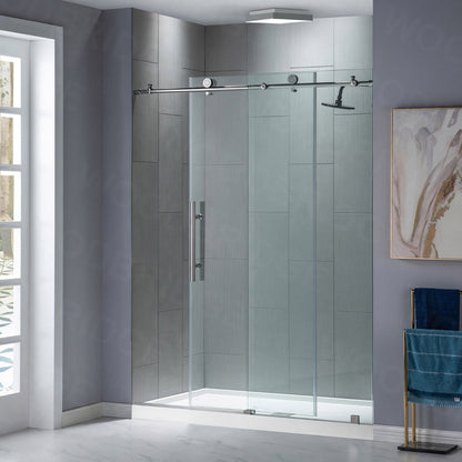 WoodBridge 48" W x 76" H Clear Tempered Glass Frameless Shower Door With Polished Chrome Hardware Finish