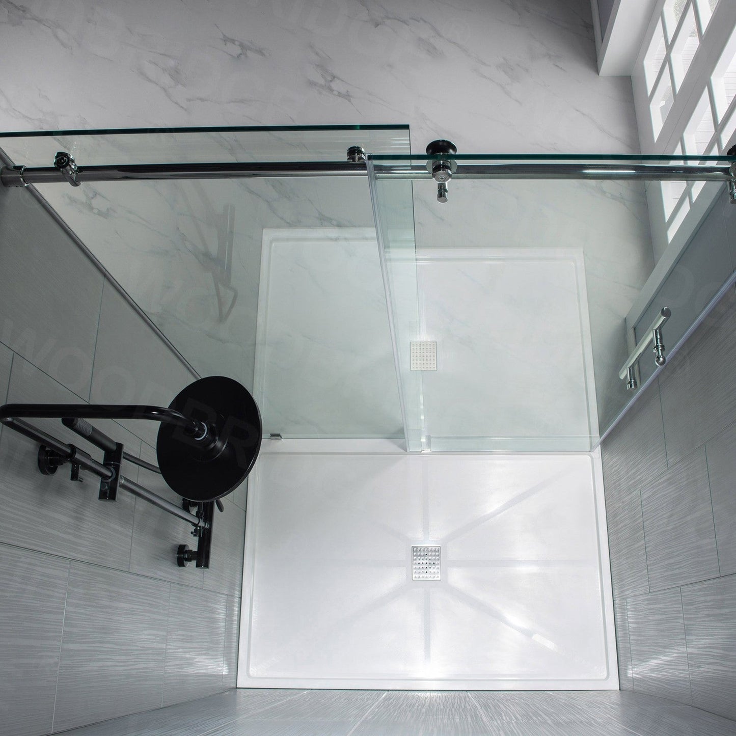 WoodBridge 48" W x 76" H Clear Tempered Glass Frameless Shower Door With Polished Chrome Hardware Finish