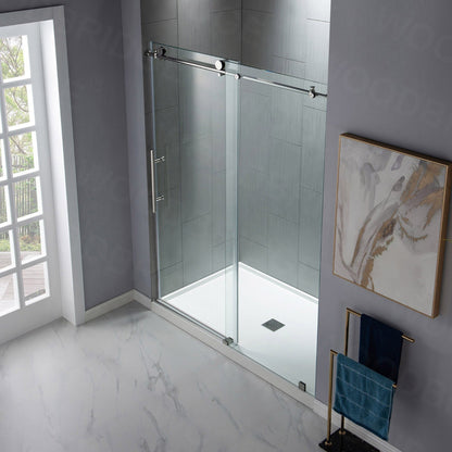 WoodBridge 48" W x 76" H Clear Tempered Glass Frameless Shower Door With Polished Chrome Hardware Finish