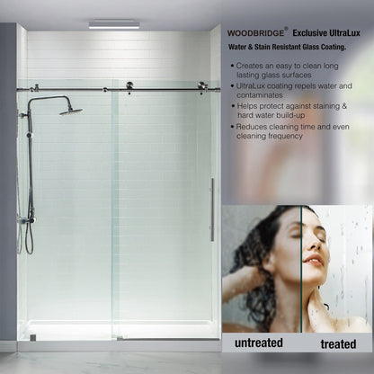 WoodBridge 48" W x 76" H Clear Tempered Glass Frameless Shower Door With Polished Chrome Hardware Finish