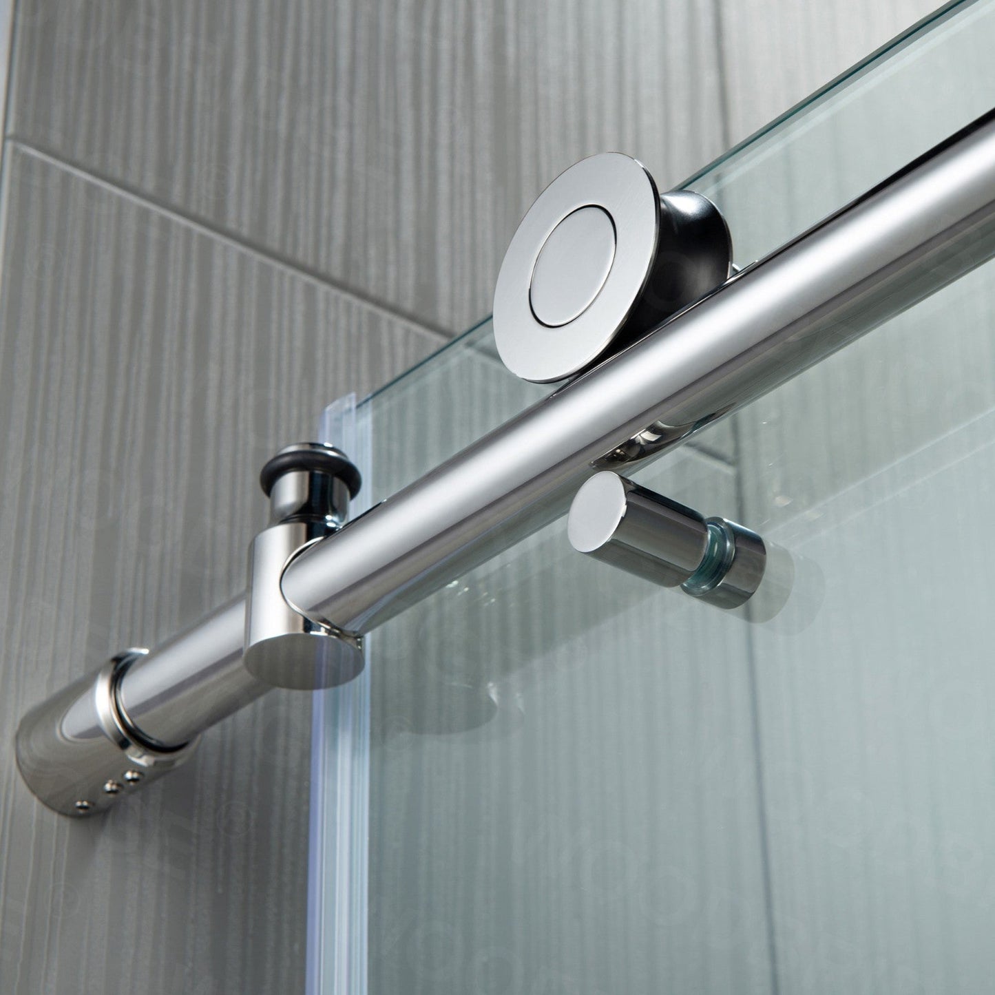 WoodBridge 48" W x 76" H Clear Tempered Glass Frameless Shower Door With Polished Chrome Hardware Finish