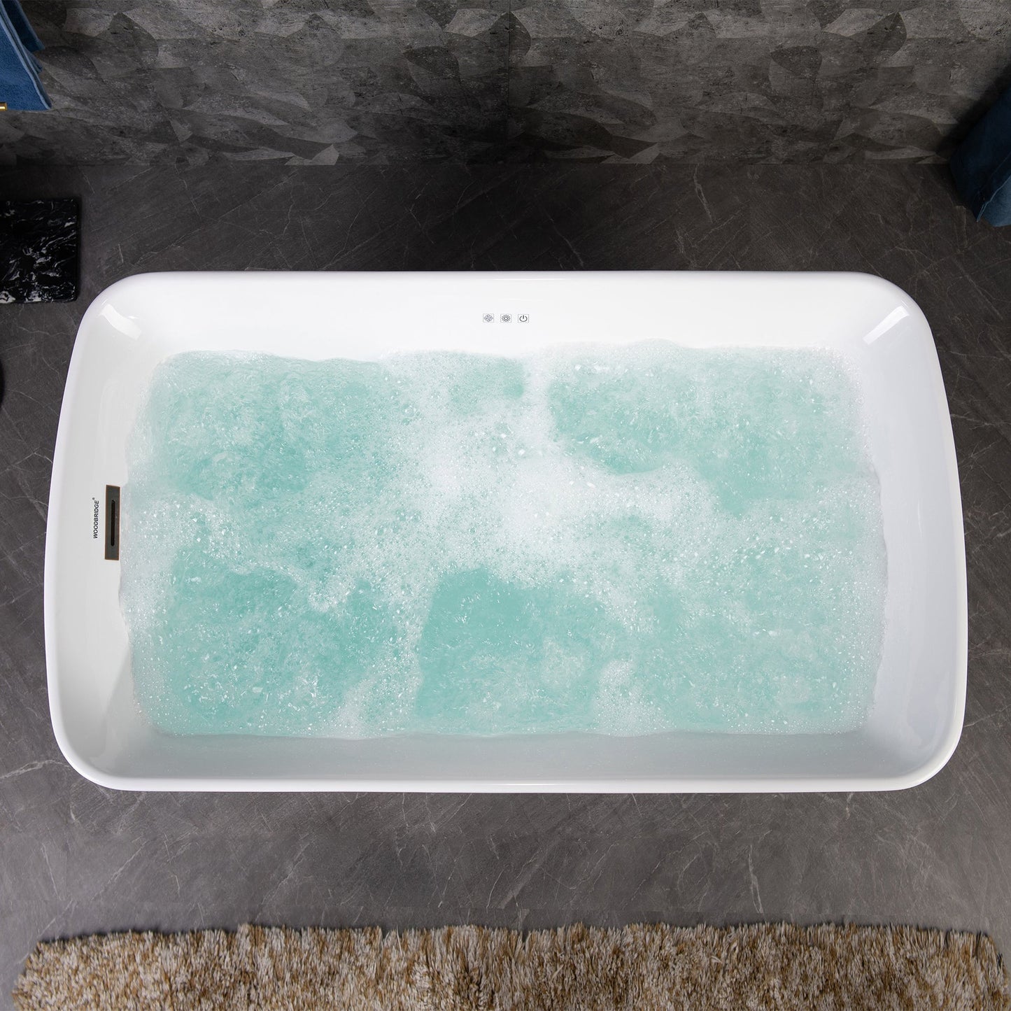 WoodBridge 48" White Acrylic Freestanding Rectangular Air Bath Bathtub With Pre-molded Seat and Oil Rubbed Bronze Pop-Up Drain and Overflow