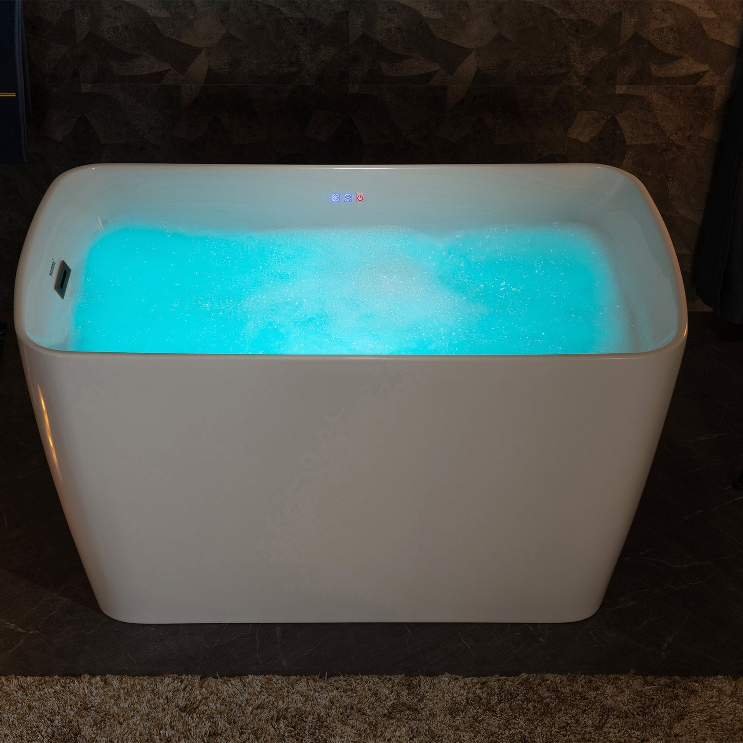 WoodBridge 48" White Acrylic Freestanding Rectangular Air Bath Bathtub With Pre-molded Seat and Oil Rubbed Bronze Pop-Up Drain and Overflow