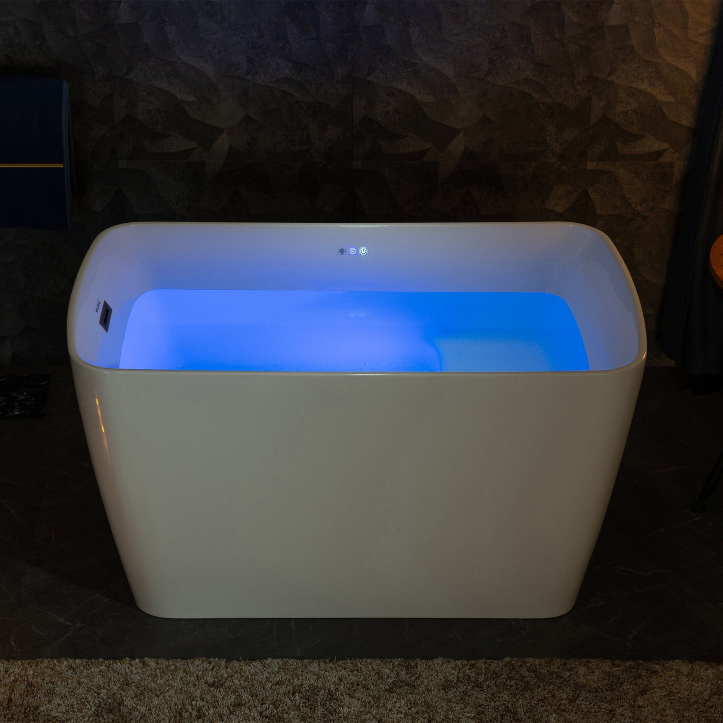 WoodBridge 48" White Acrylic Freestanding Rectangular Air Bath Bathtub With Pre-molded Seat and Oil Rubbed Bronze Pop-Up Drain and Overflow