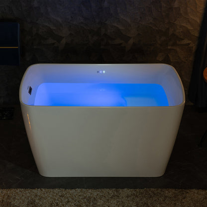 WoodBridge 48" White Acrylic Freestanding Rectangular Air Bath Bathtub With Pre-molded Seat and Oil Rubbed Bronze Pop-Up Drain and Overflow