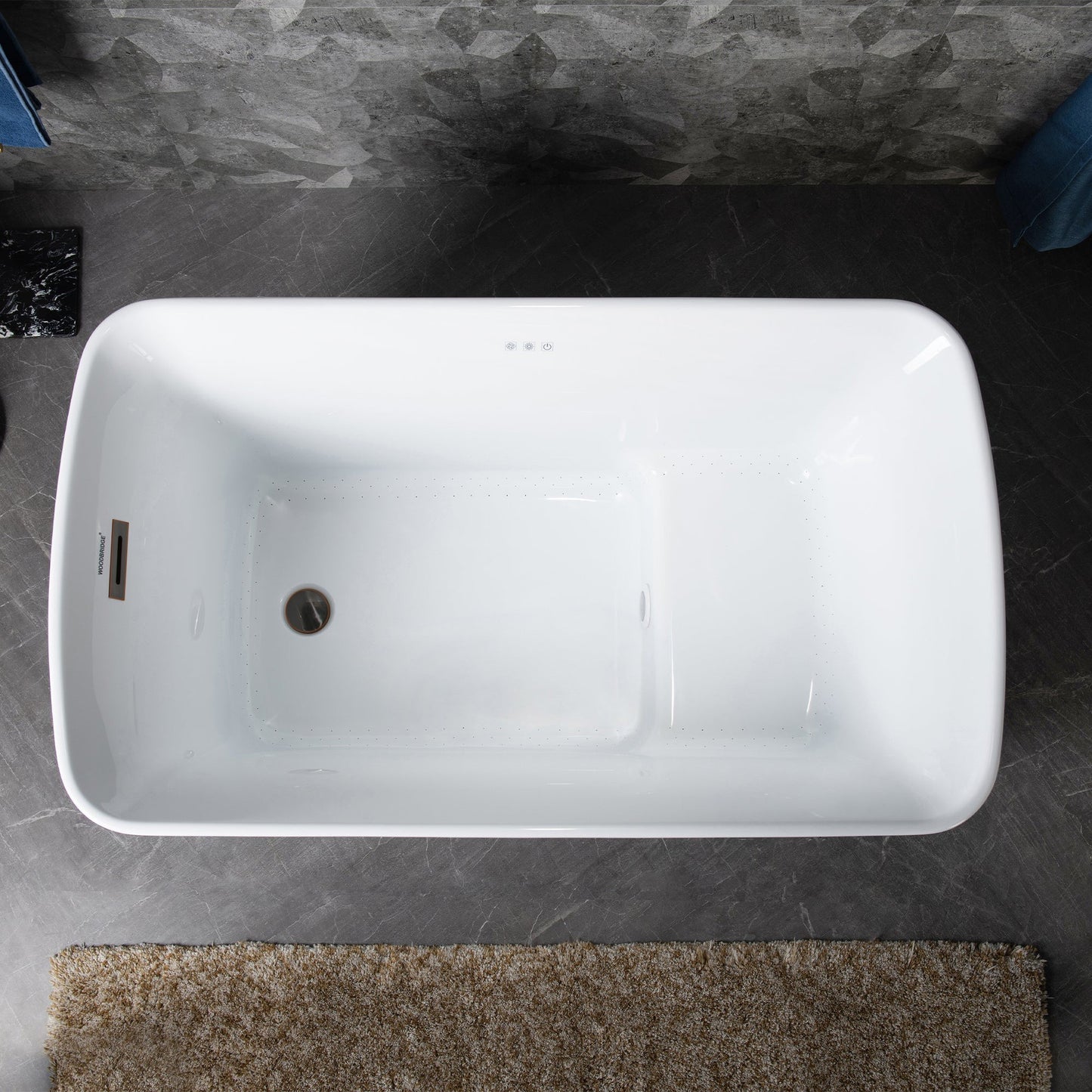 WoodBridge 48" White Acrylic Freestanding Rectangular Air Bath Bathtub With Pre-molded Seat and Oil Rubbed Bronze Pop-Up Drain and Overflow