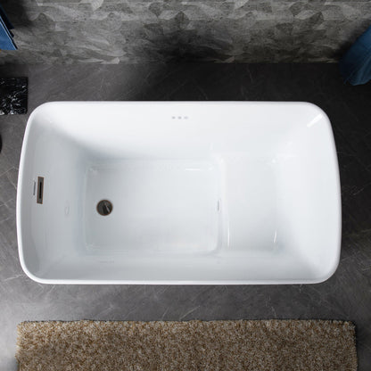 WoodBridge 48" White Acrylic Freestanding Rectangular Air Bath Bathtub With Pre-molded Seat and Oil Rubbed Bronze Pop-Up Drain and Overflow