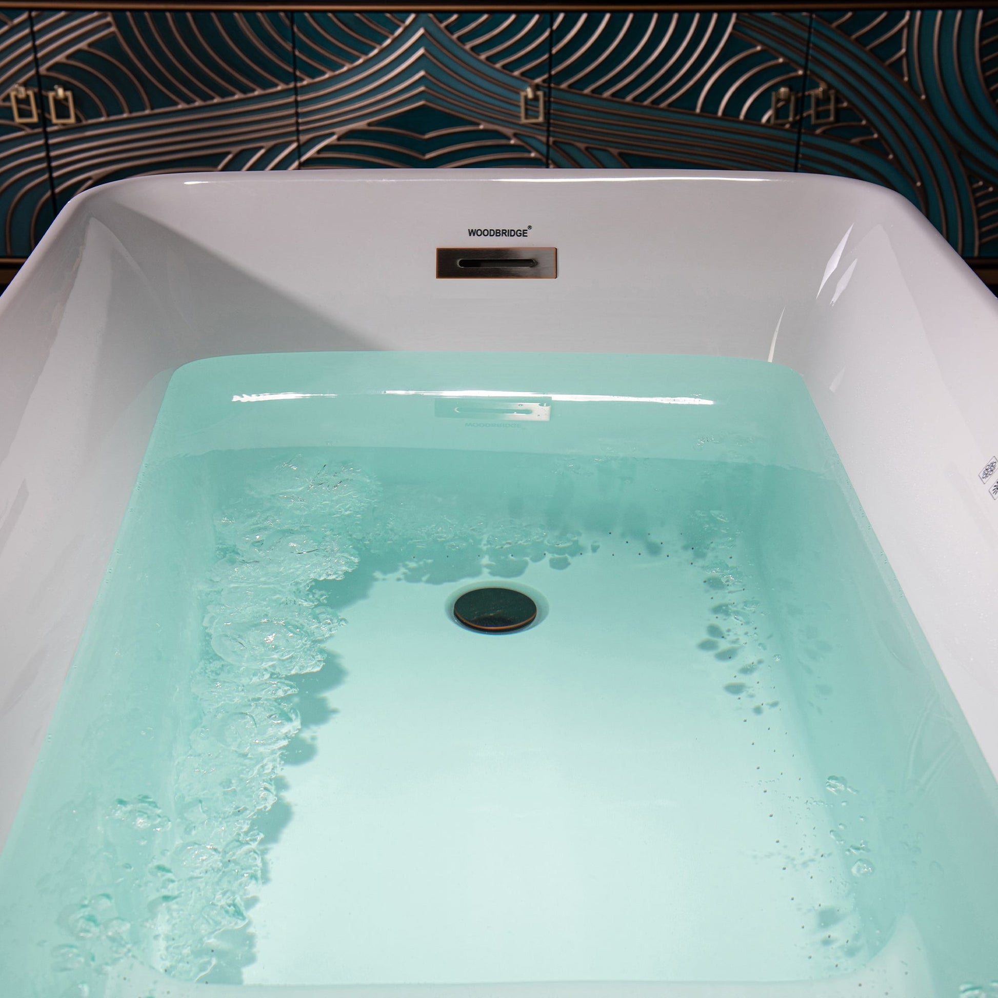 WoodBridge 48" White Acrylic Freestanding Rectangular Air Bath Bathtub With Pre-molded Seat and Oil Rubbed Bronze Pop-Up Drain and Overflow