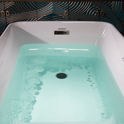 WoodBridge 48" White Acrylic Freestanding Rectangular Air Bath Bathtub With Pre-molded Seat and Oil Rubbed Bronze Pop-Up Drain and Overflow