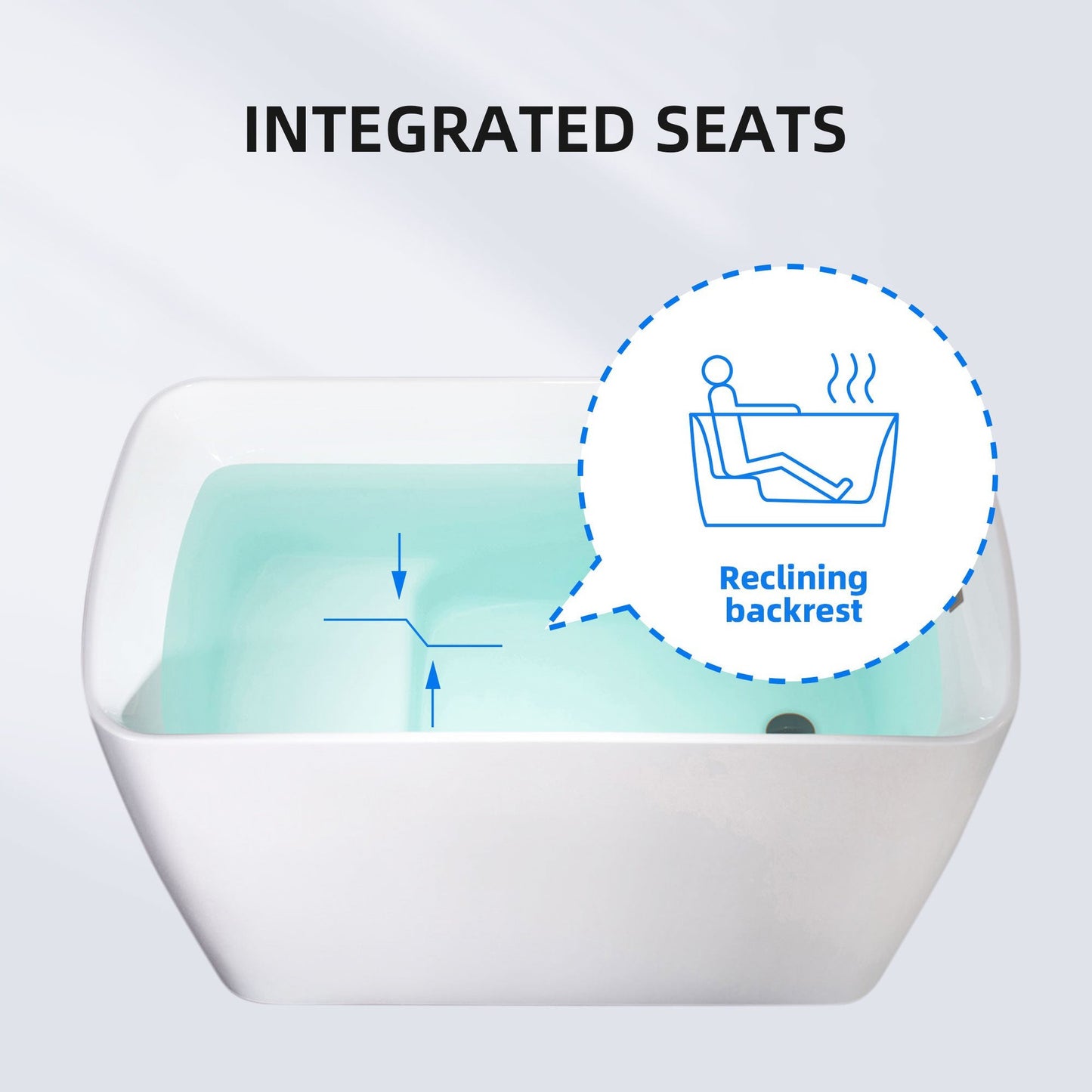 WoodBridge 48" White Acrylic Freestanding Rectangular Air Bath Bathtub With Pre-molded Seat and Oil Rubbed Bronze Pop-Up Drain and Overflow