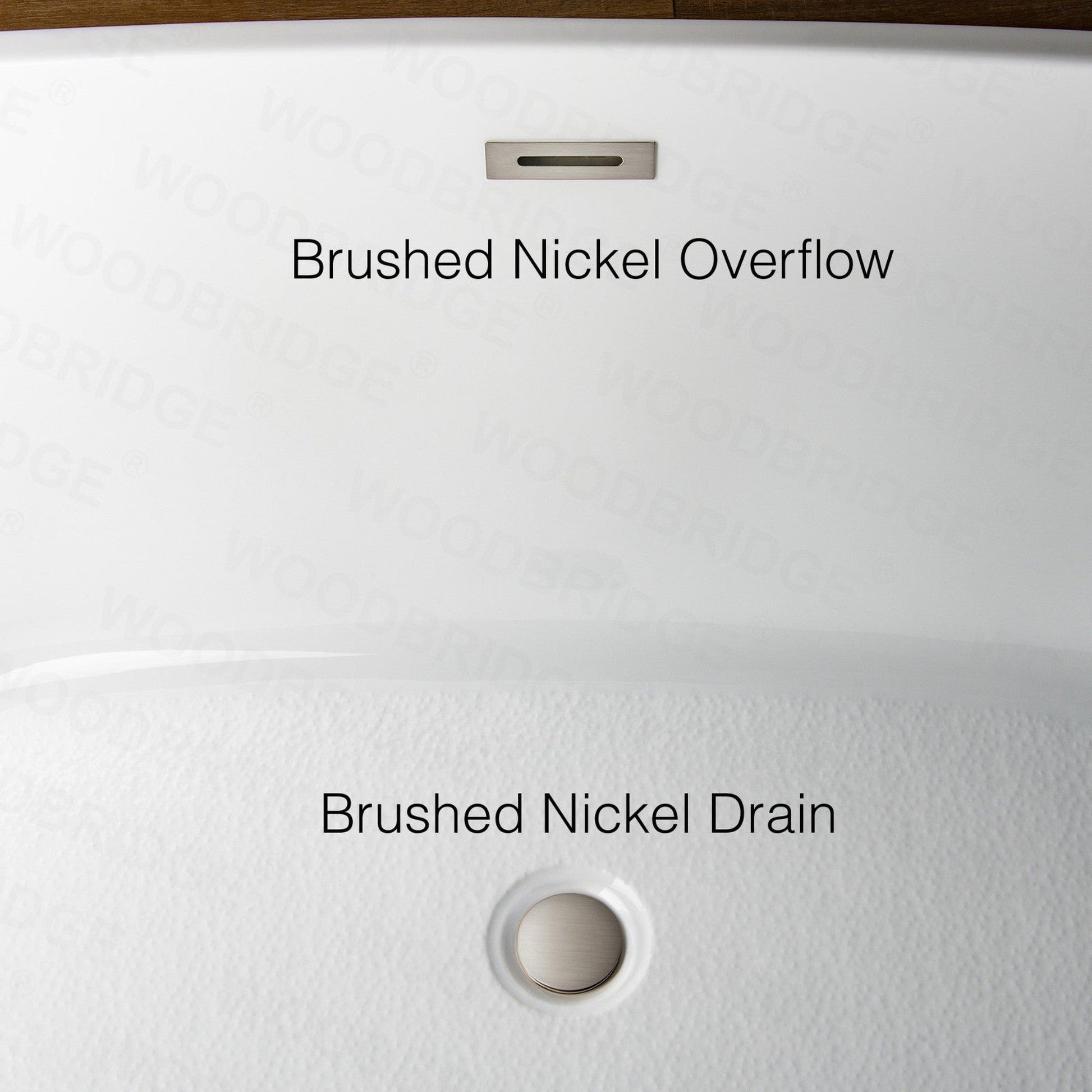 WoodBridge 48" White Freestanding Soaking Bathtub With Brushed Nickel Drain, Overflow, F0023BNVT Tub Filler and Caddy Tray