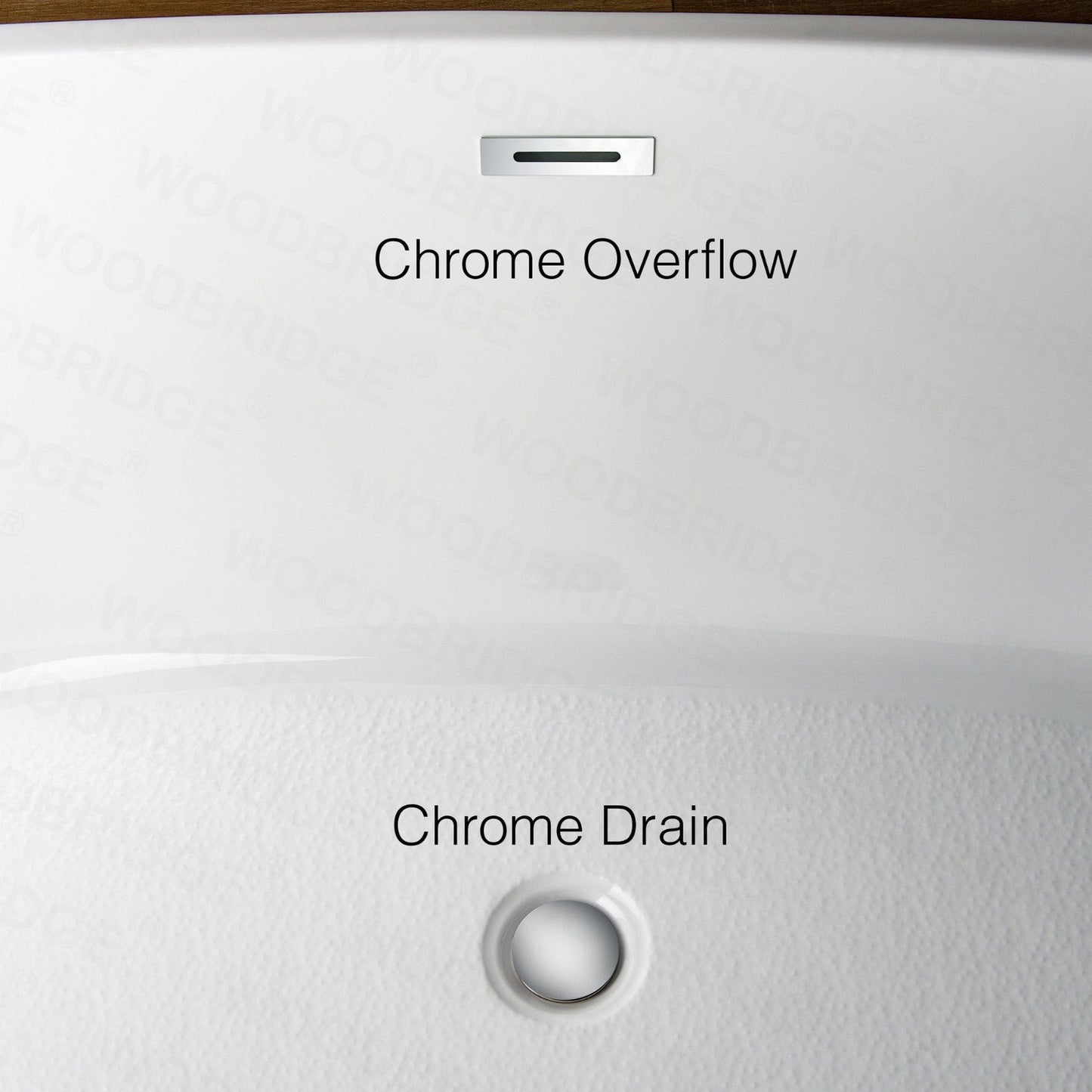 WoodBridge 48" White Freestanding Soaking Bathtub With Chrome Drain, Overflow, F0002CHVT Tub Filler and Caddy Tray