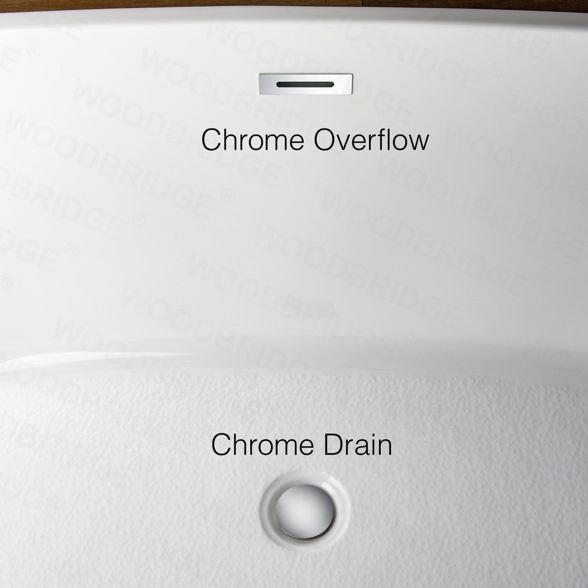 WoodBridge 48" White Freestanding Soaking Bathtub With Chrome Drain, Overflow, F0002CHVT Tub Filler and Caddy Tray