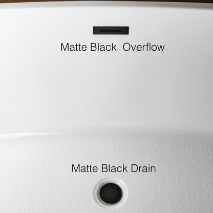 WoodBridge 48" White Freestanding Soaking Bathtub With Matte Black Drain, Overflow, F0006MBSQ Tub Filler and Caddy Tray