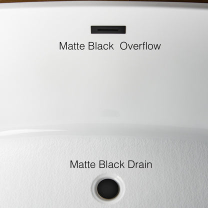 WoodBridge 48" White Freestanding Soaking Bathtub With Matte Black Overflow and Drain