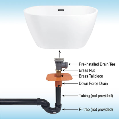 WoodBridge 48" White Freestanding Soaking Bathtub With Oil Rubbed Bronze Overflow and Drain