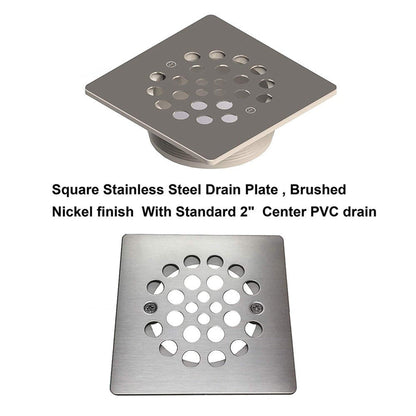 WoodBridge 48" x 30" Black Solid Tileable Integrated Center Drain Shower Base With MBSDC4876-BG Frameless Shower Door and SWP603296-2-SU-H Matte Gray Vertical Pattern 3-Panel Shower Wall Kit