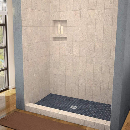 WoodBridge 48" x 32" Black Solid Tileable Shower Base With Integrated Center PVC Drain