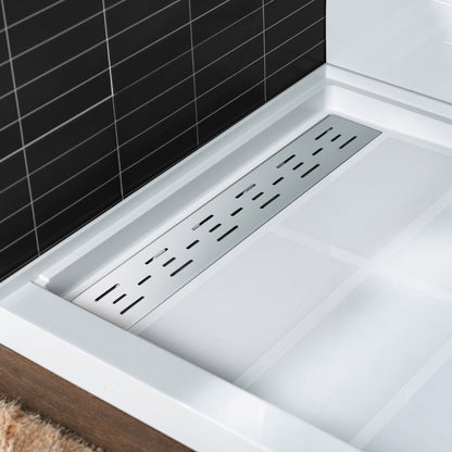 WoodBridge 48" x 32" White Solid Surface Shower Base Left Drain Location With Chrome Trench Drain Cover