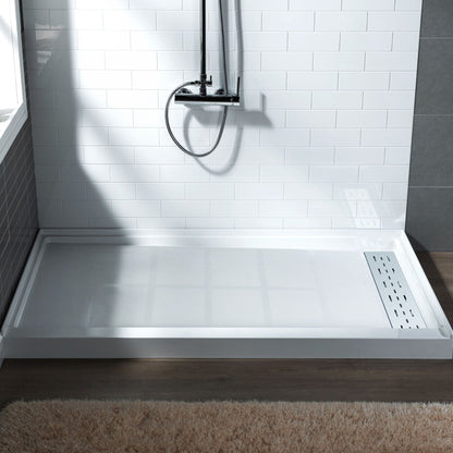 WoodBridge 48" x 32" White Solid Surface Shower Base Right Drain Location With Chrome Trench Drain Cover