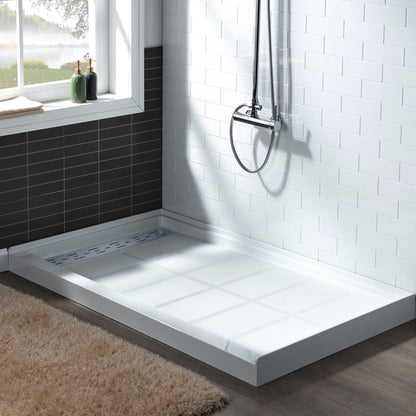 WoodBridge 48" x 36" White Solid Surface Shower Base Left Drain Location With Chrome Trench Drain Cover