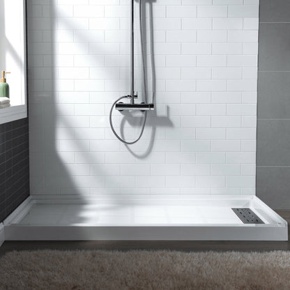 WoodBridge 48" x 36" White Solid Surface Shower Base Right Drain Location With Oil Rubbed Bronze Trench Drain Cover