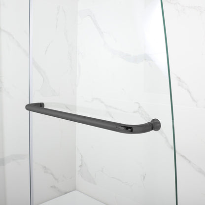 WoodBridge 49" W x 58" H Clear Tempered Glass Frameless Hinged Shower Tub Door With Matte Black Support Bar and Hardware