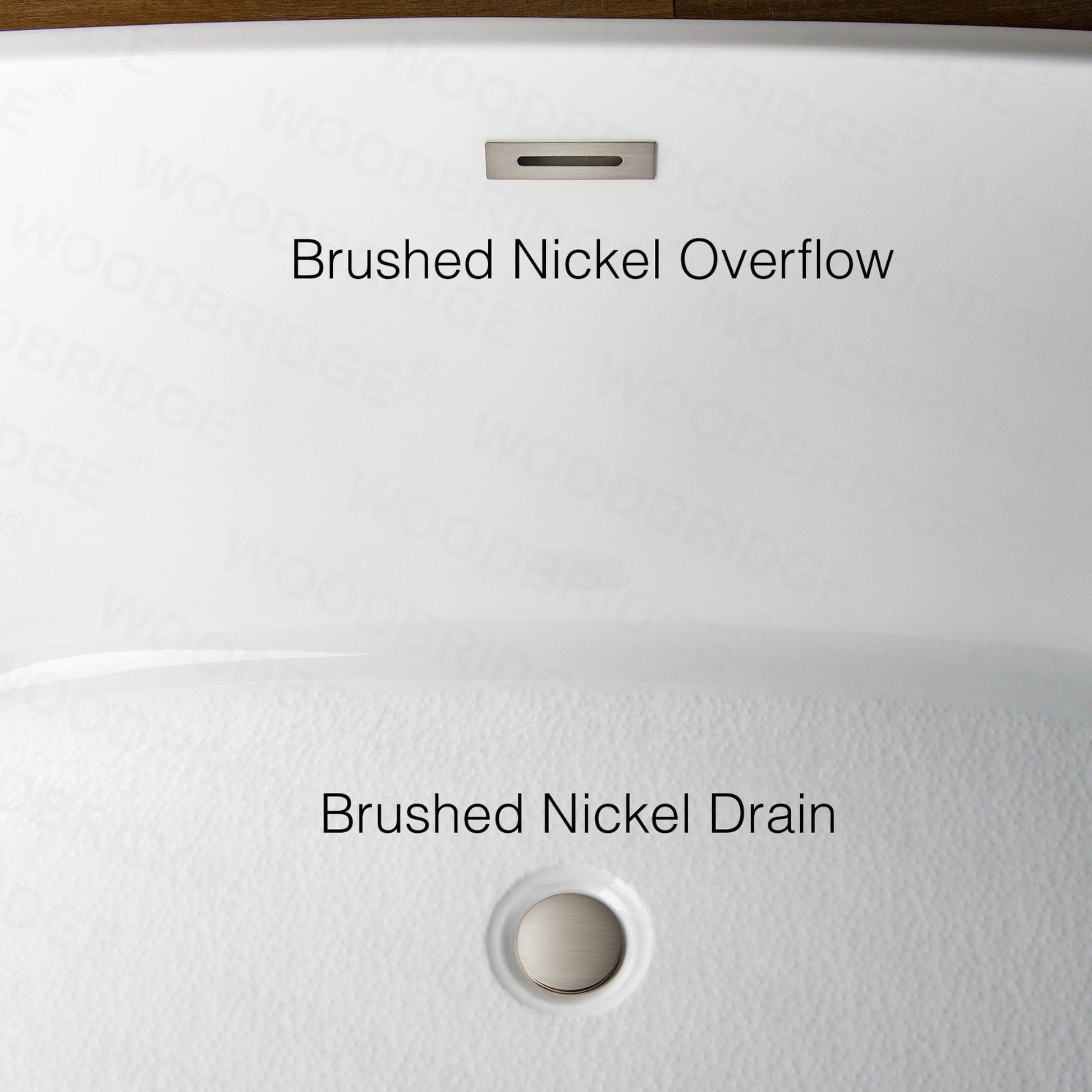 WoodBridge 54" White Acrylic Freestanding Soaking Bathtub With Brushed Nickel Drain, Overflow, F0001BNSQ Tub Filler and Caddy Tray