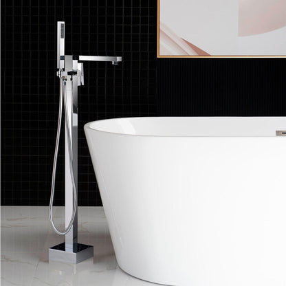 WoodBridge 54" White Acrylic Freestanding Soaking Bathtub With Chrome Drain, Overflow, F-0004 Tub Filler and Caddy Tray