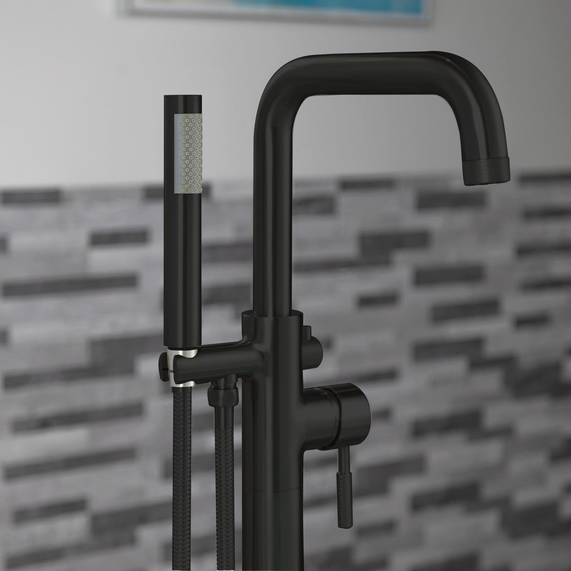 WoodBridge 54" White Acrylic Freestanding Soaking Bathtub With Matte Black Drain, Overflow, F0072MBRD Tub Filler and Caddy Tray