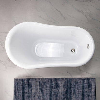 WoodBridge 54" White Acrylic Slipper Clawfoot Bath Tub With Brushed Nickel Feet, Drain and Overflow