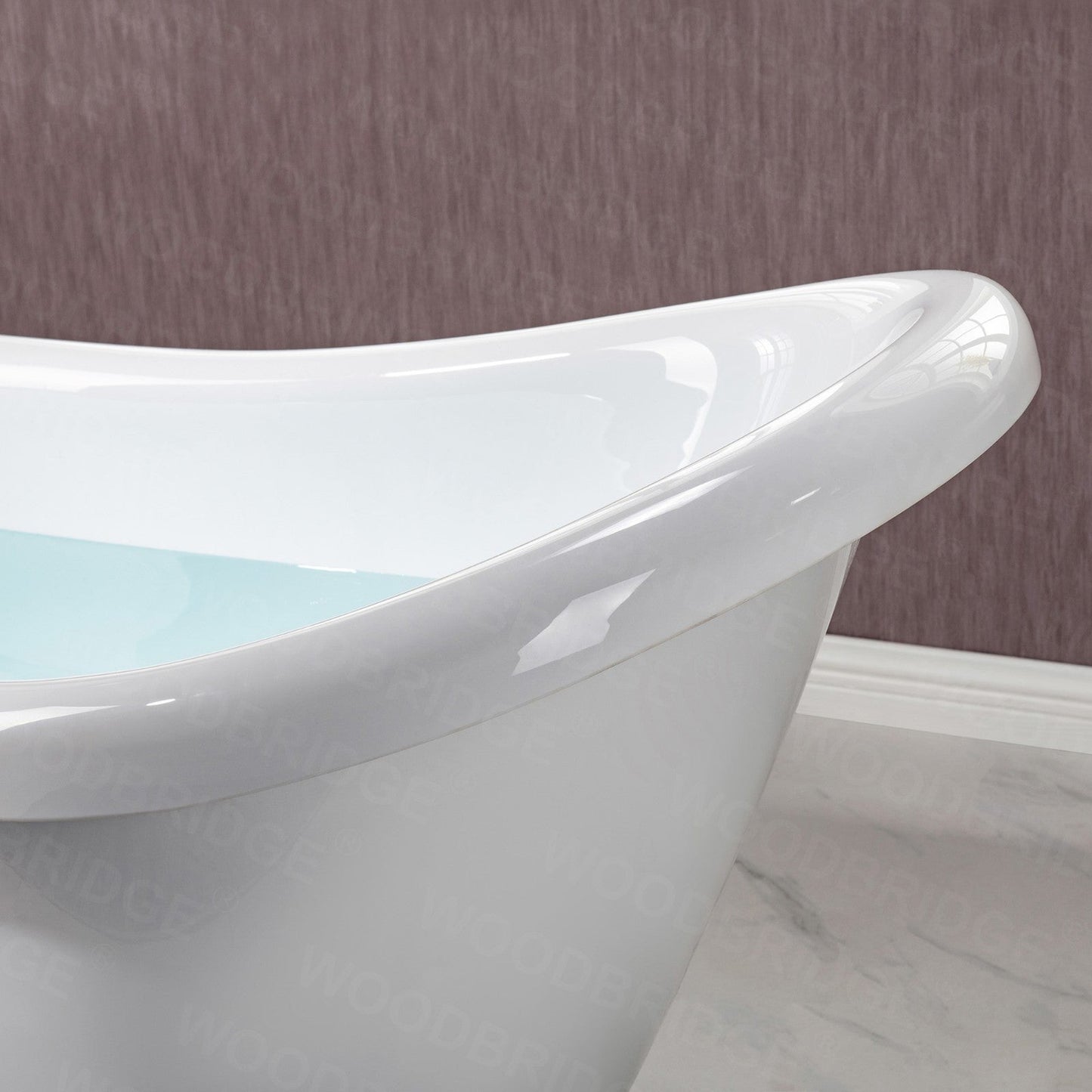 WoodBridge 54" White Acrylic Slipper Clawfoot Bath Tub With Brushed Nickel Feet, Drain and Overflow